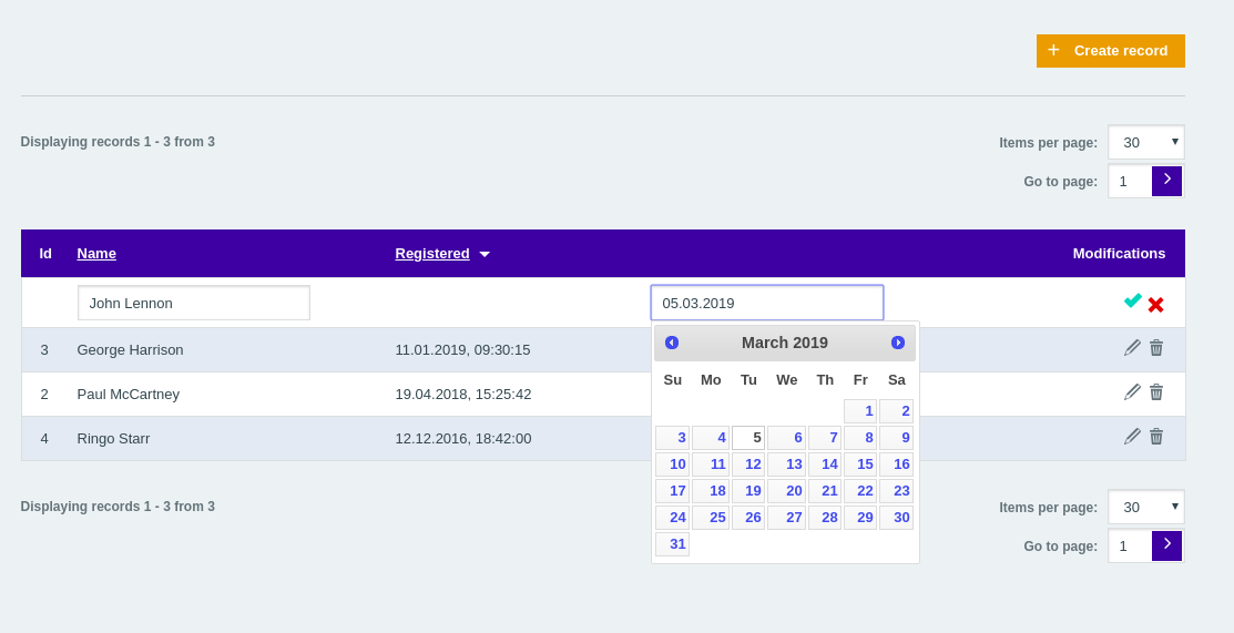 Advanced grid with inline edit