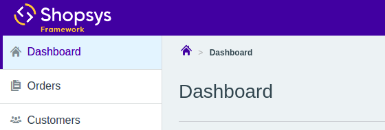 Dashboard admin menu before the modification