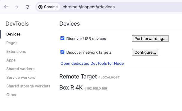 Chrome DevTools Devices page