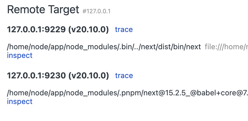 Trace link DevTools for Node